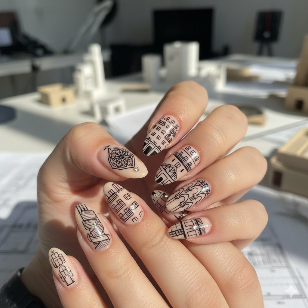 Architectural Almond Nails