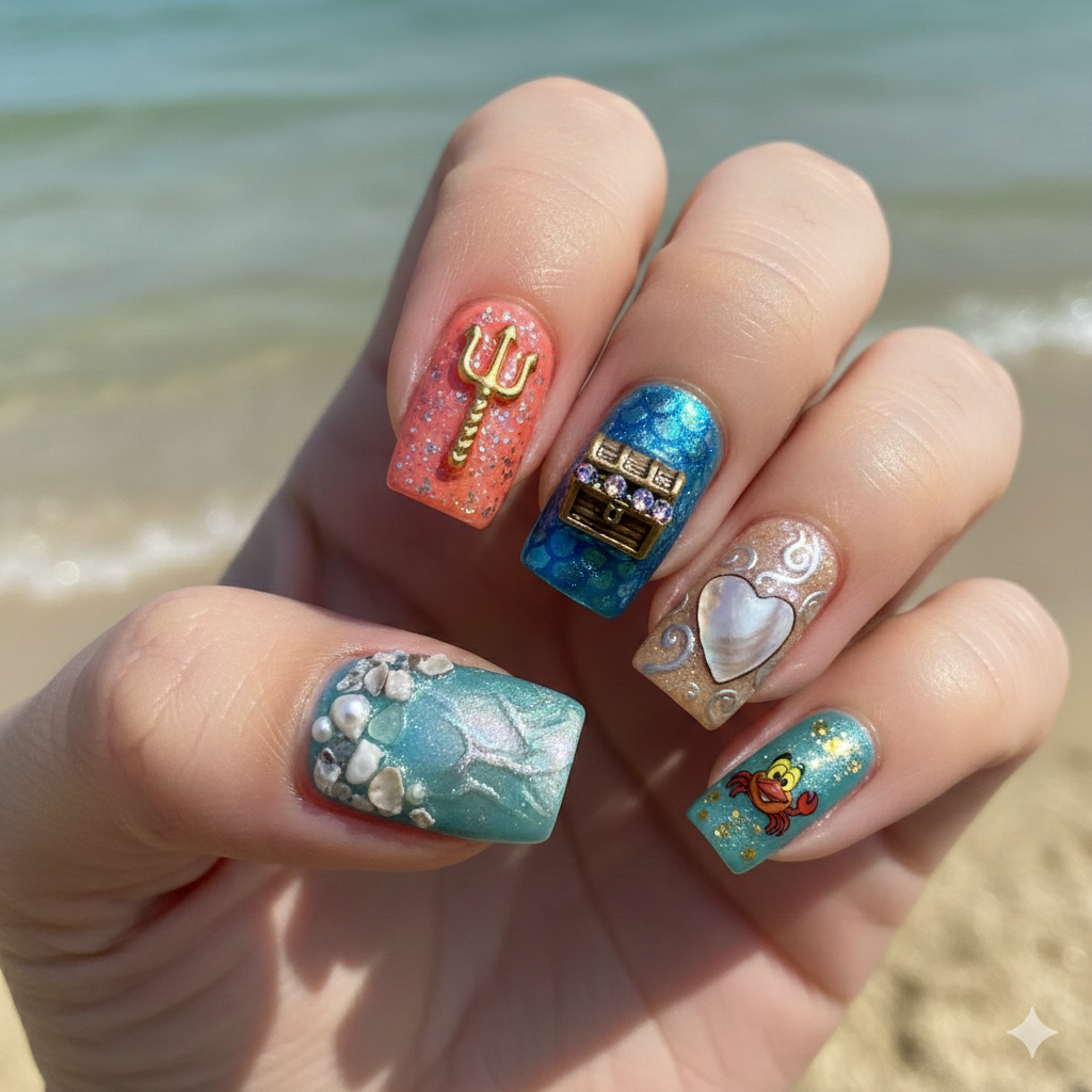 Ariel’s Treasure Mix Nail Art
