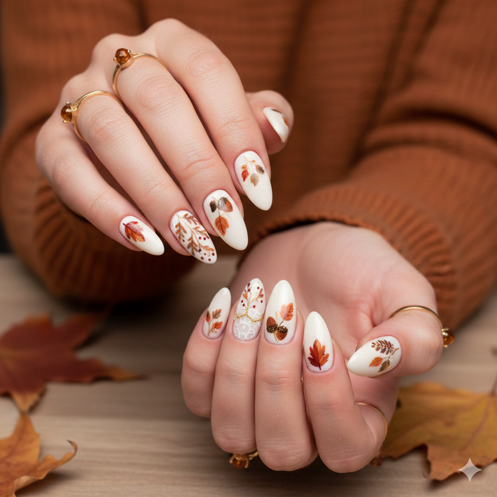 Autumn Bone White Nails