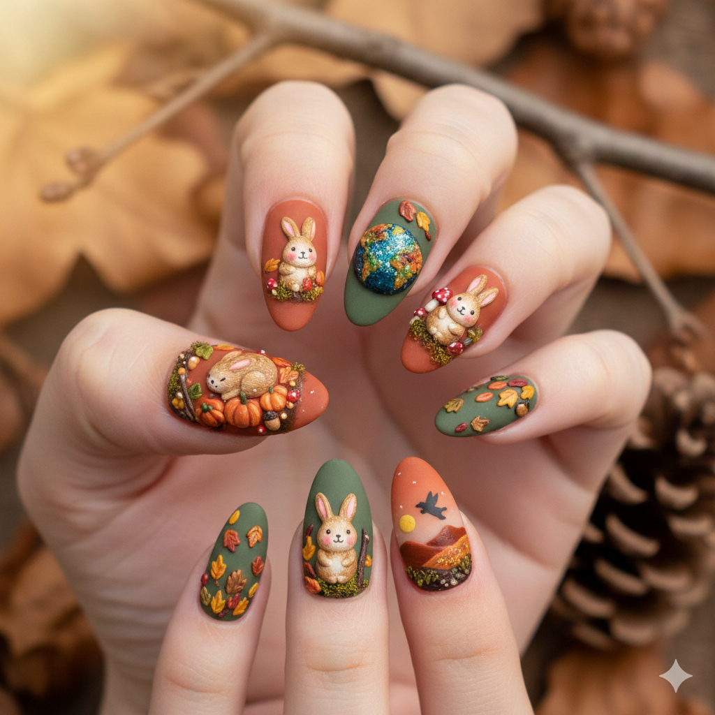 Autumn Earth Bunny Nails