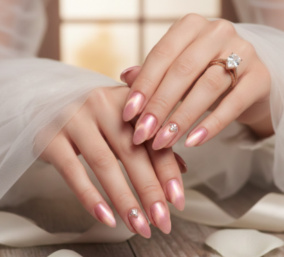 Blush Gold Bridal Cat Eye Nails

