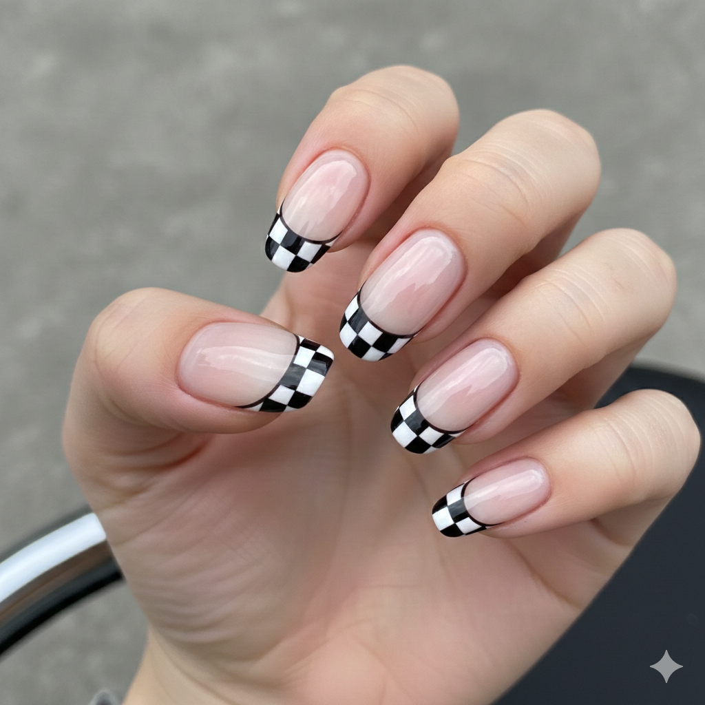 Checkerboard Rim French Nails