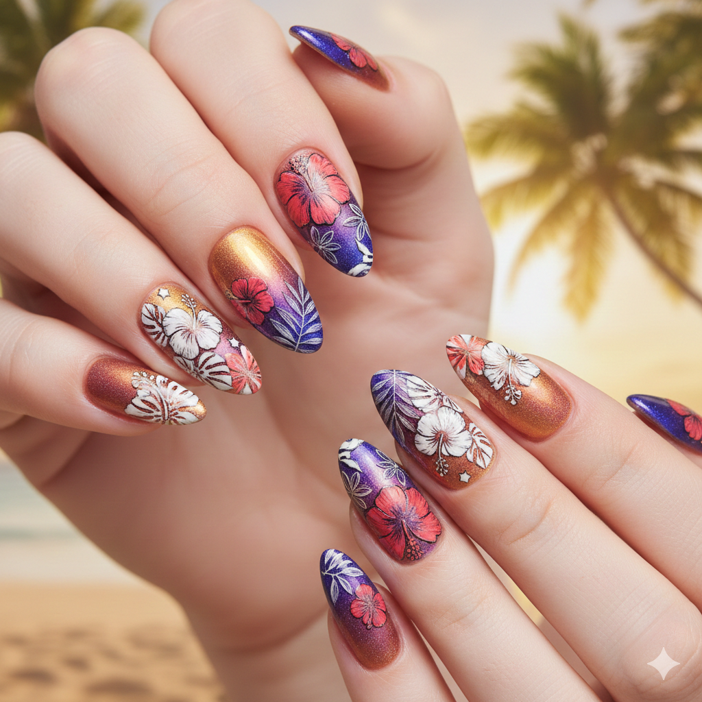 Chrome Sunset with Hibiscus Details