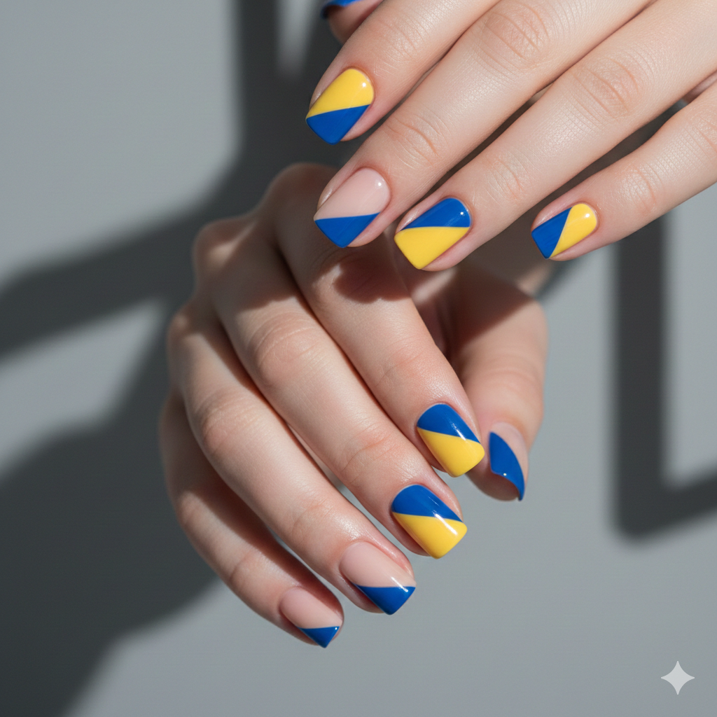 Color Block Geometric French Tips