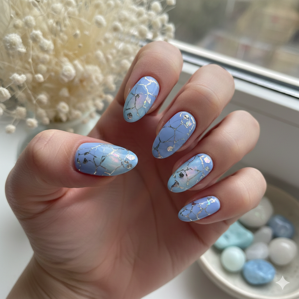 Cracked Ice Pastel Blue Nails