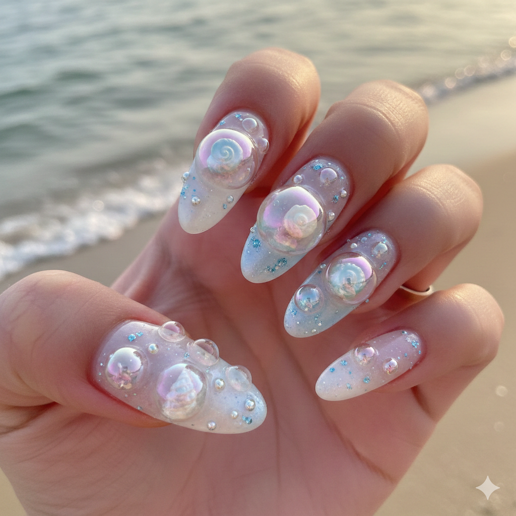 Floating Bubble Shells Nail Art