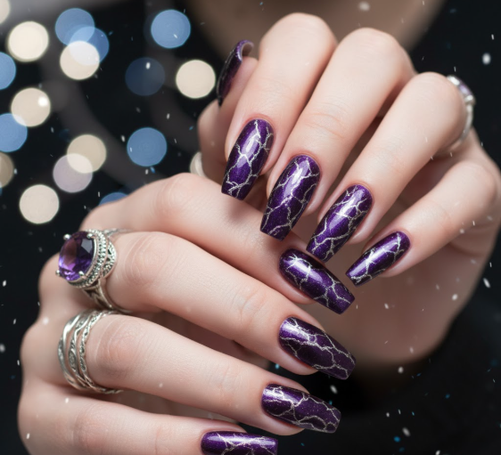 Glitter Vein Cat Eye Nails