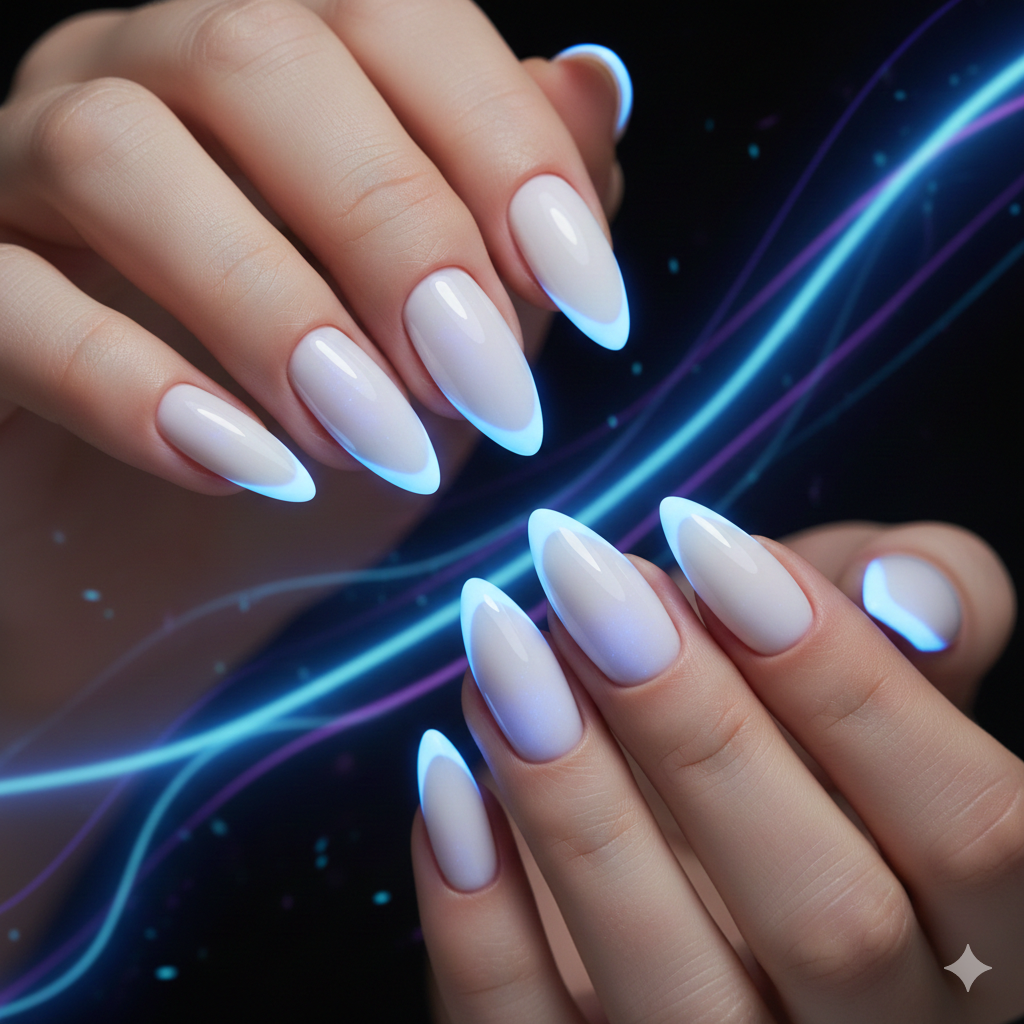 Glow-Edge White Nails