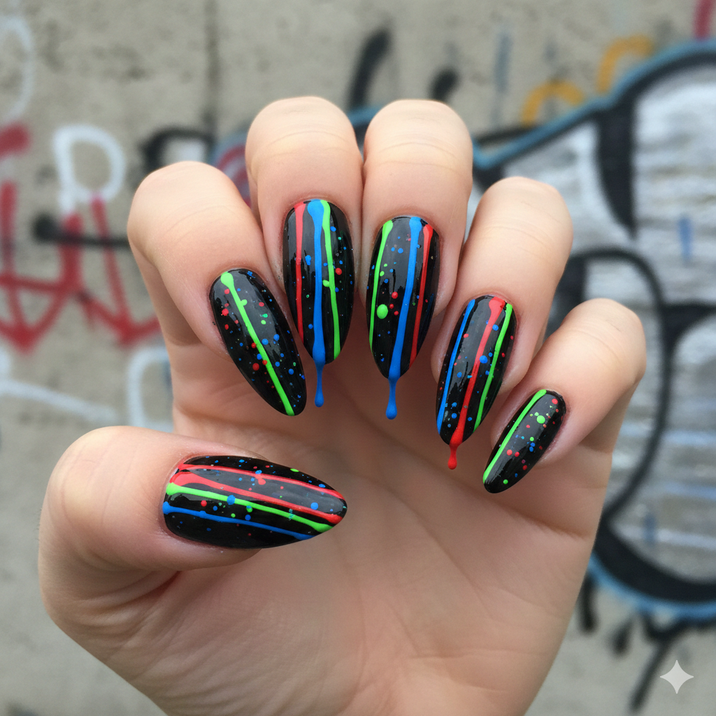 Graffiti Drip French Nails