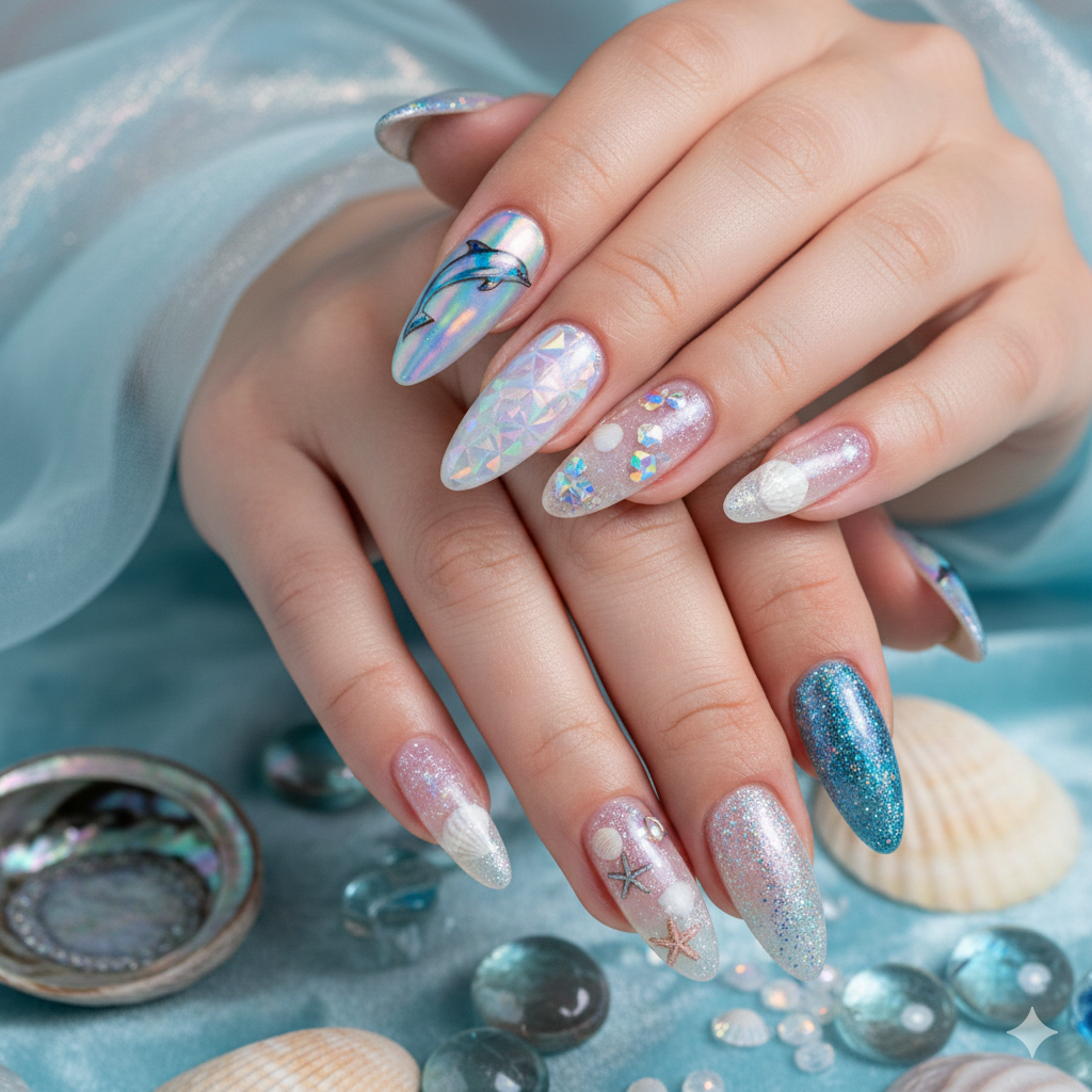 Holo Dolphin Surprise Nail art