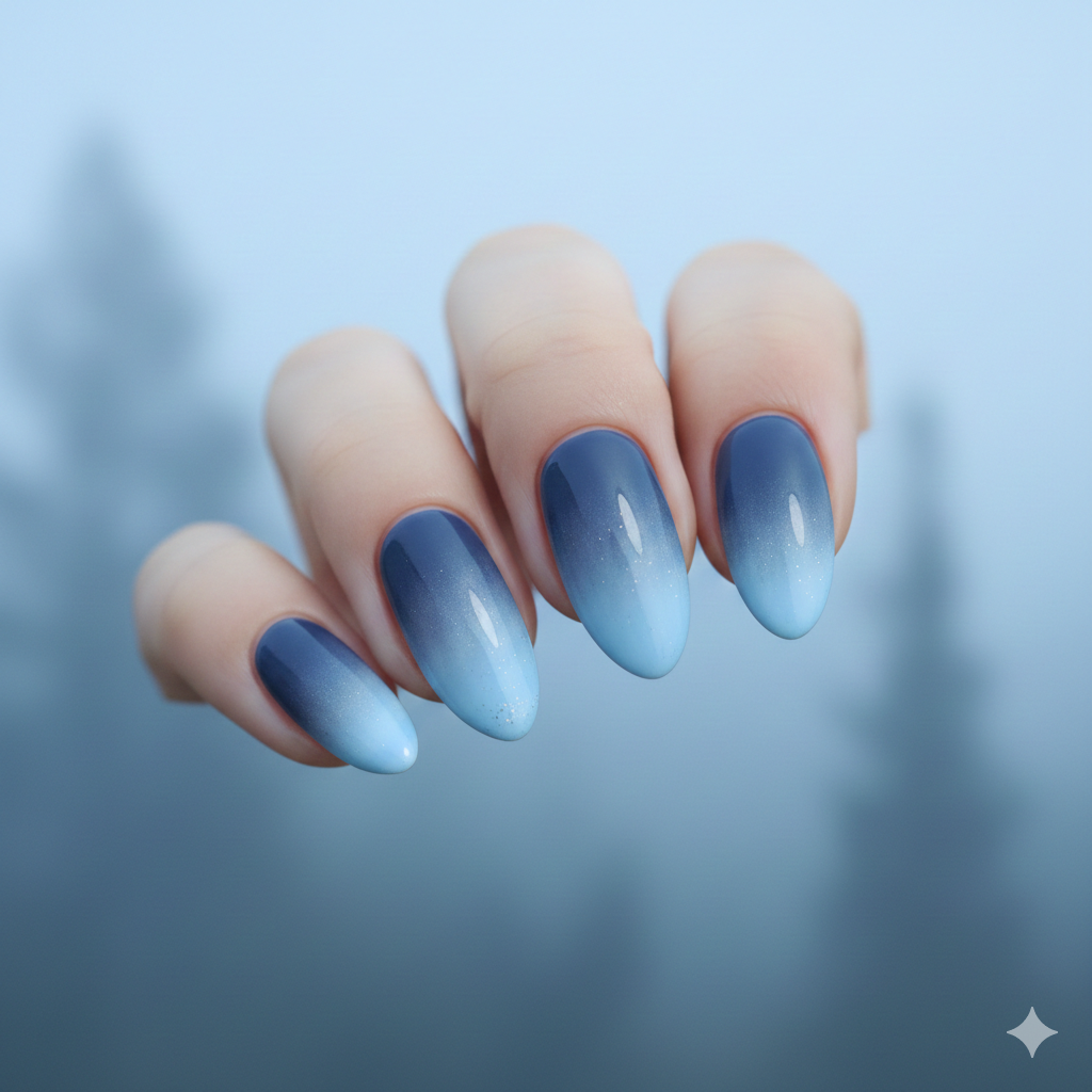 Misty Morning Gradient Blue Nails