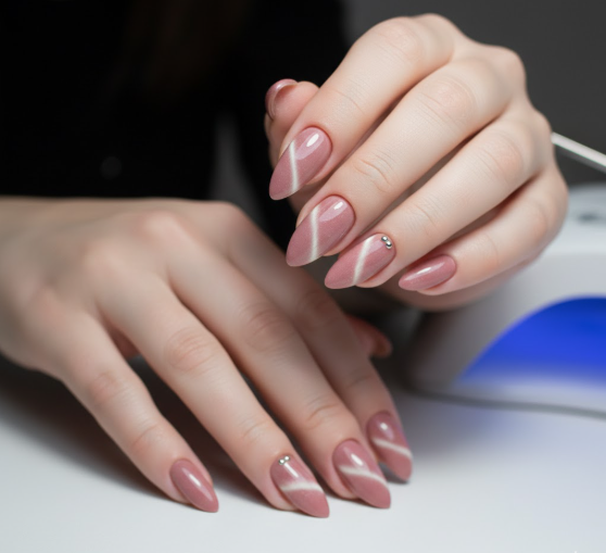 Muted Rose Pink Cat Eye Nails
