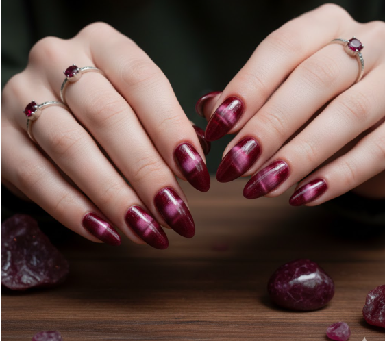 Ruby Glass Red Cat Eye Nails