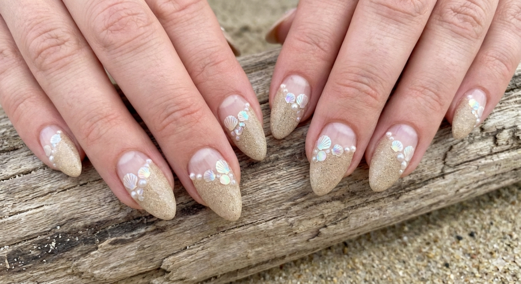 Sandbar seashell nail art