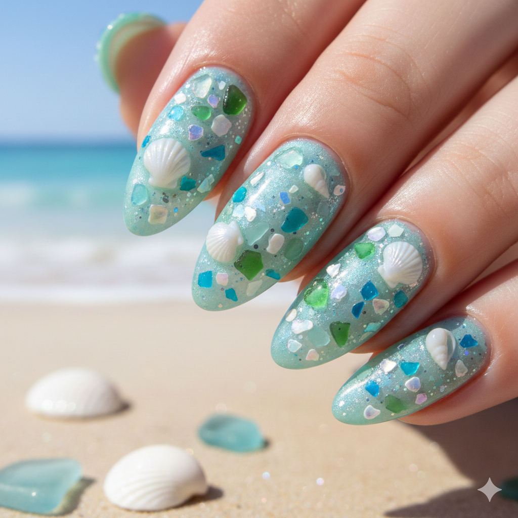 Sea Glass Confetti nail art