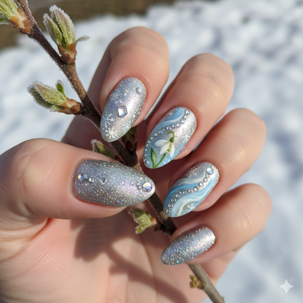 Sleet Sparkle March Nails
