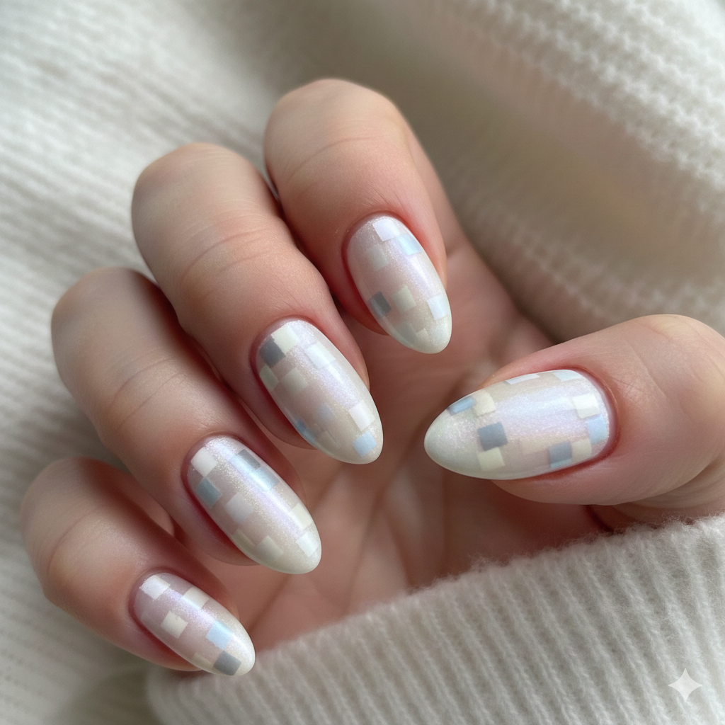 Soft Pixel White Nails