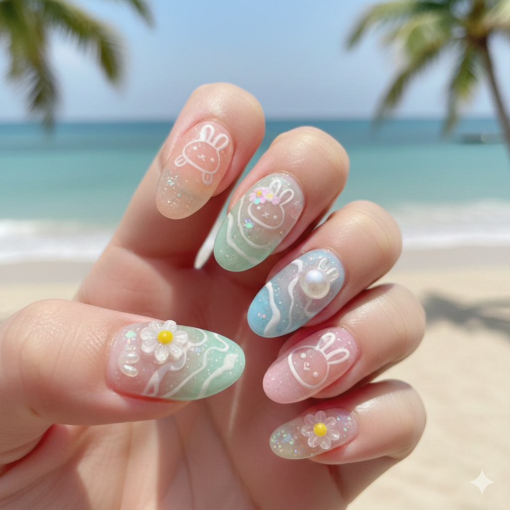 Summer Sheer Bunny Nails