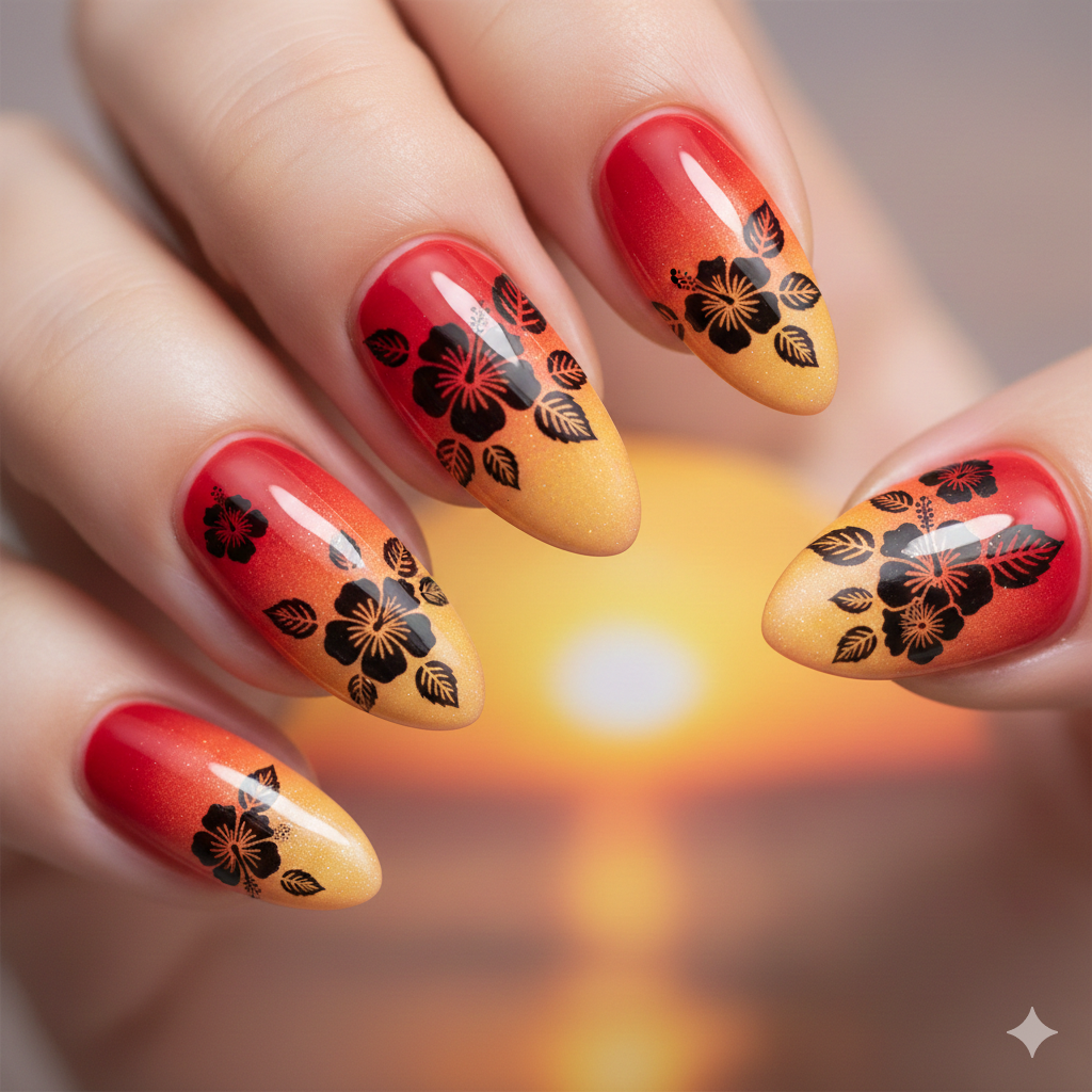 Sunset Ombre with Hibiscus Silhouettes