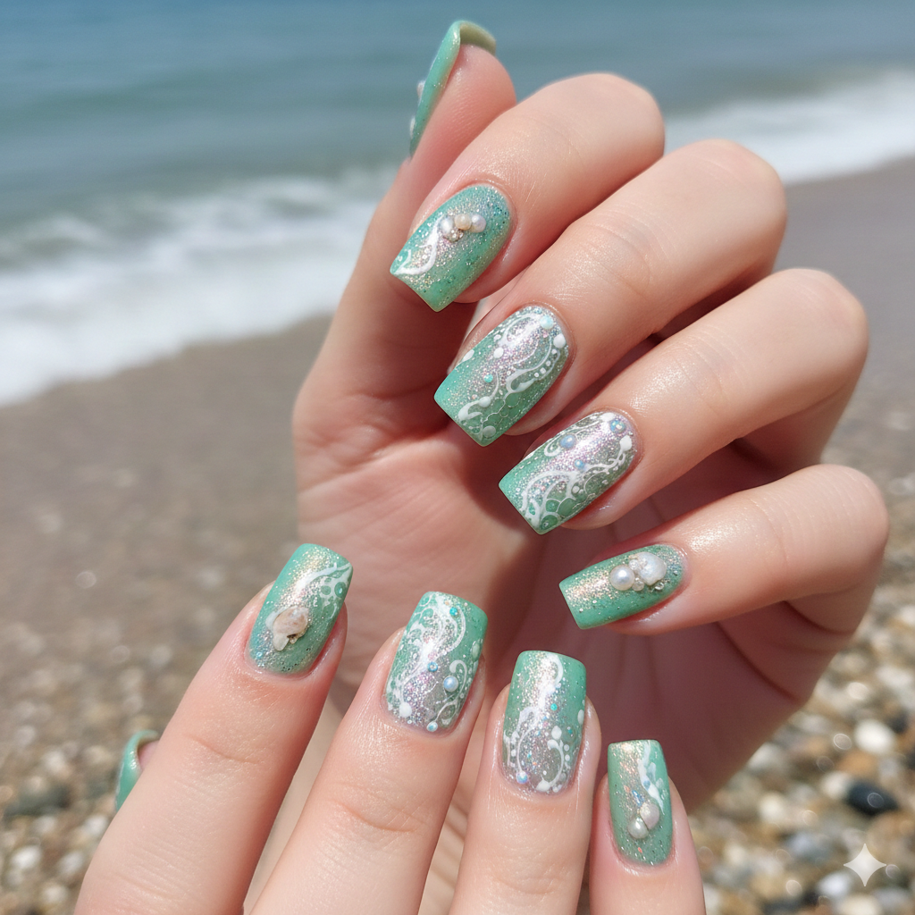 The Sea Foam Lace nail art