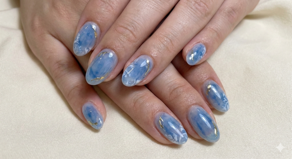 The Sheer Porcelain Wash Blue Nails