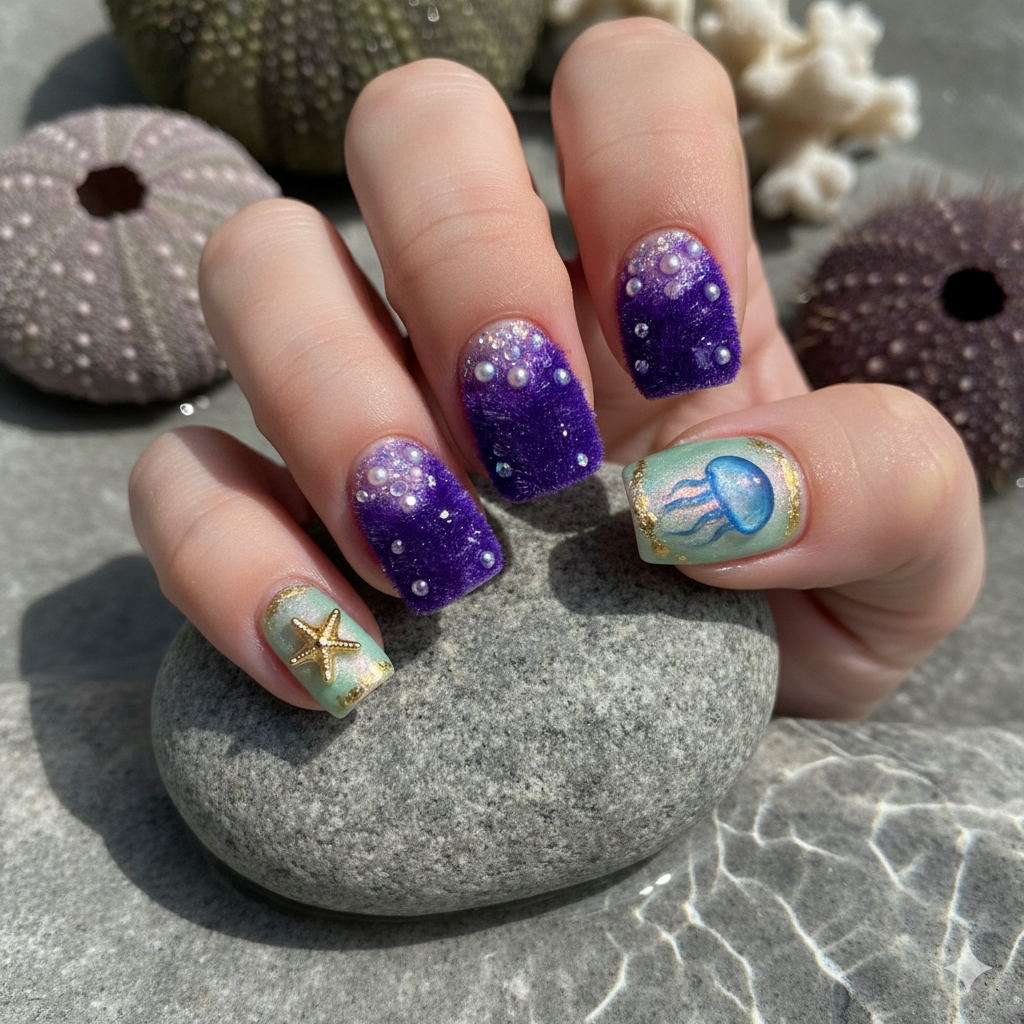 Velvet Sea Urchin nail art
