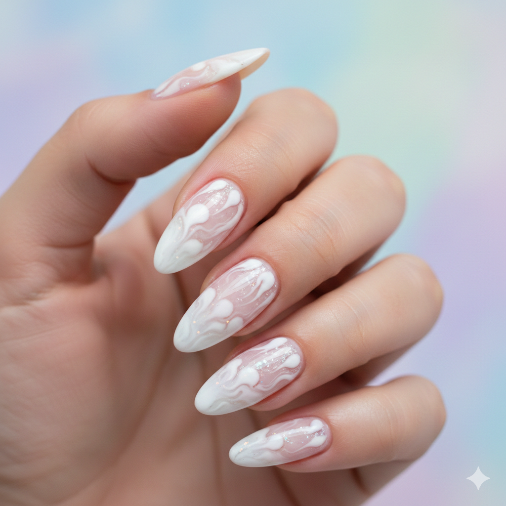 White Ink Bloom Nails