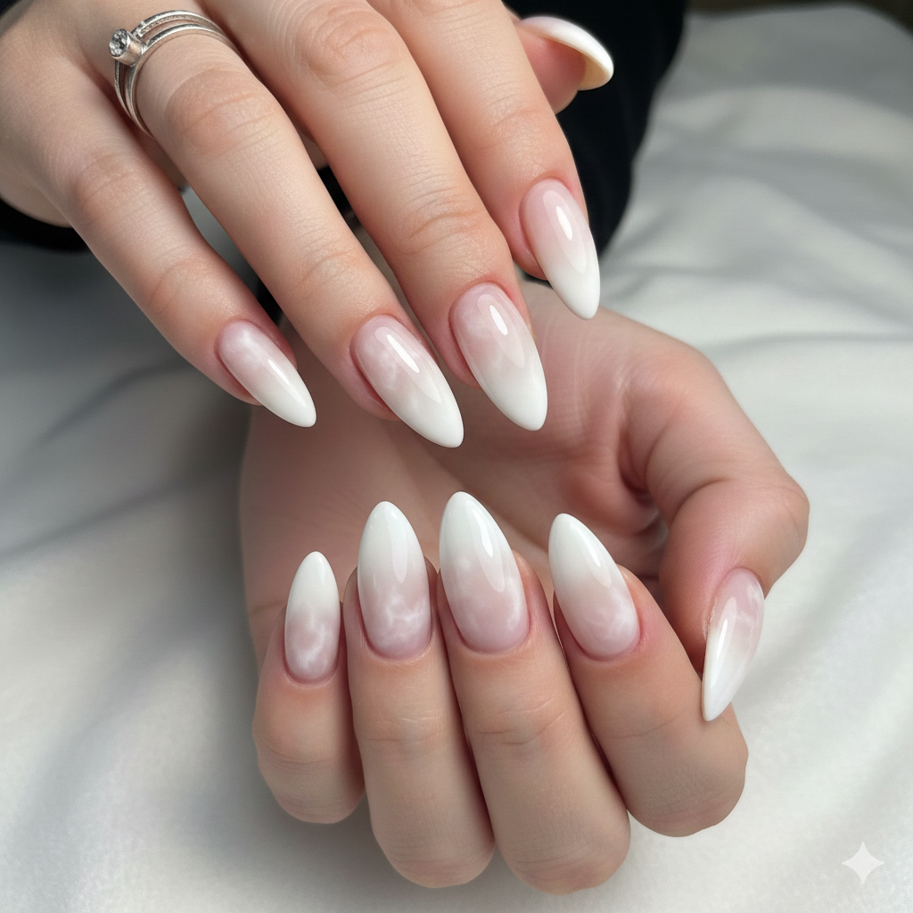 White Vapor Fade Nails