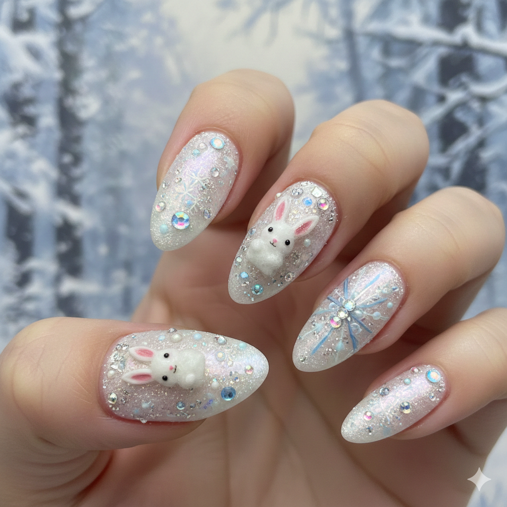 Winter Frost Bunny Nails