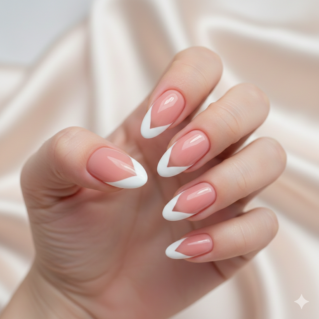 almond French tip nails