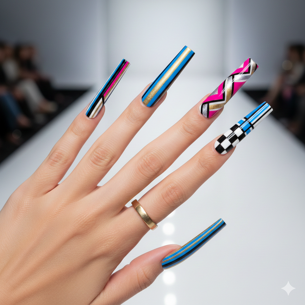 coffin French tip nails