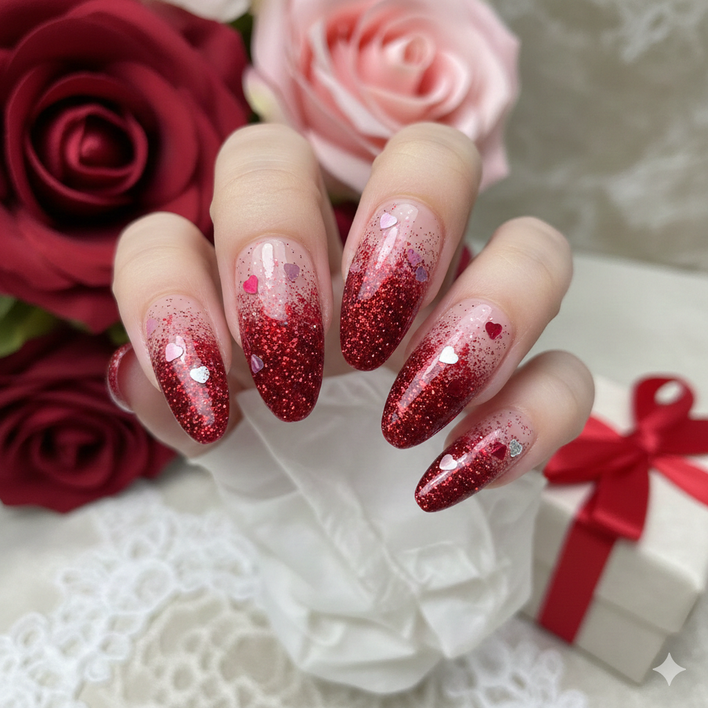 glitter Valentine nail designs
