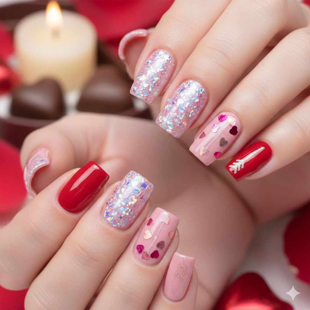 glitter Valentine nail designs


