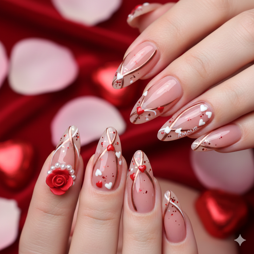 love-themed nail art
