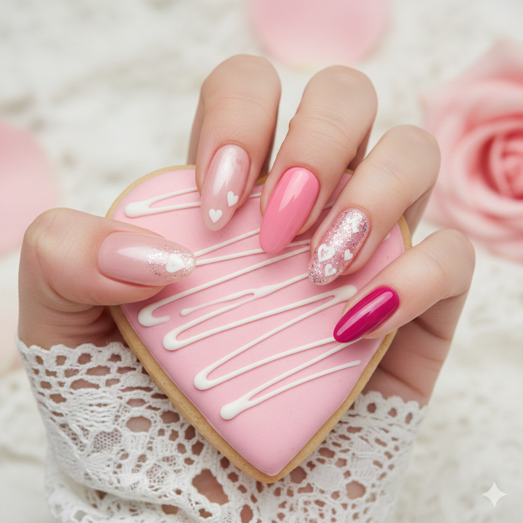 pink Valentine nails


