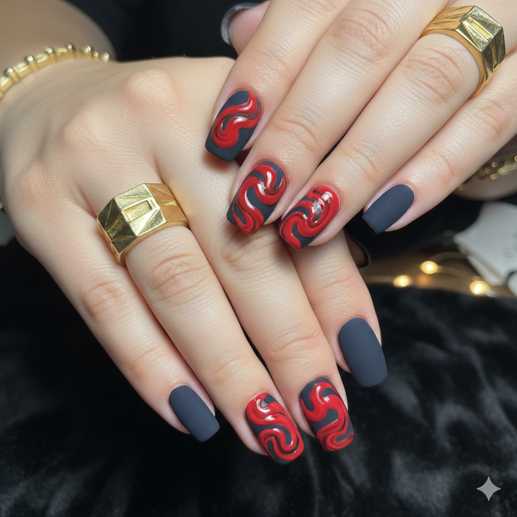 red abstract nails