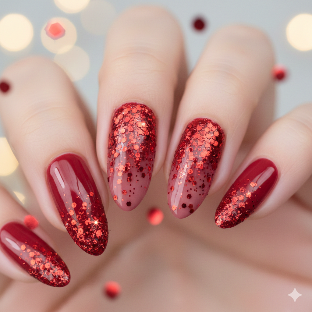 red glitter nails