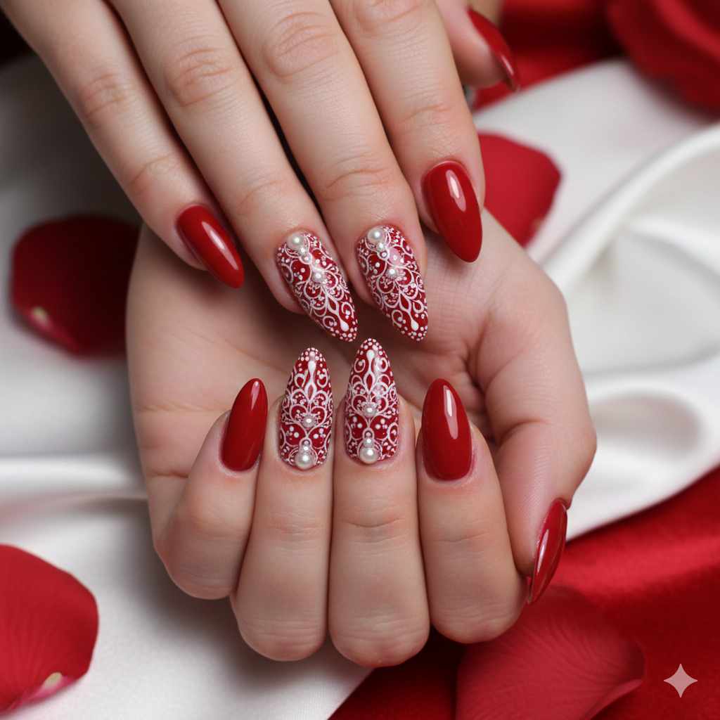 red lace nail designs