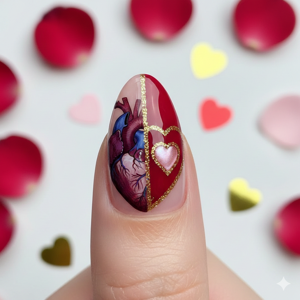 romantic Valentine nails