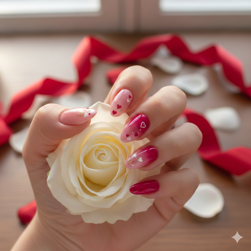 romantic Valentine nails