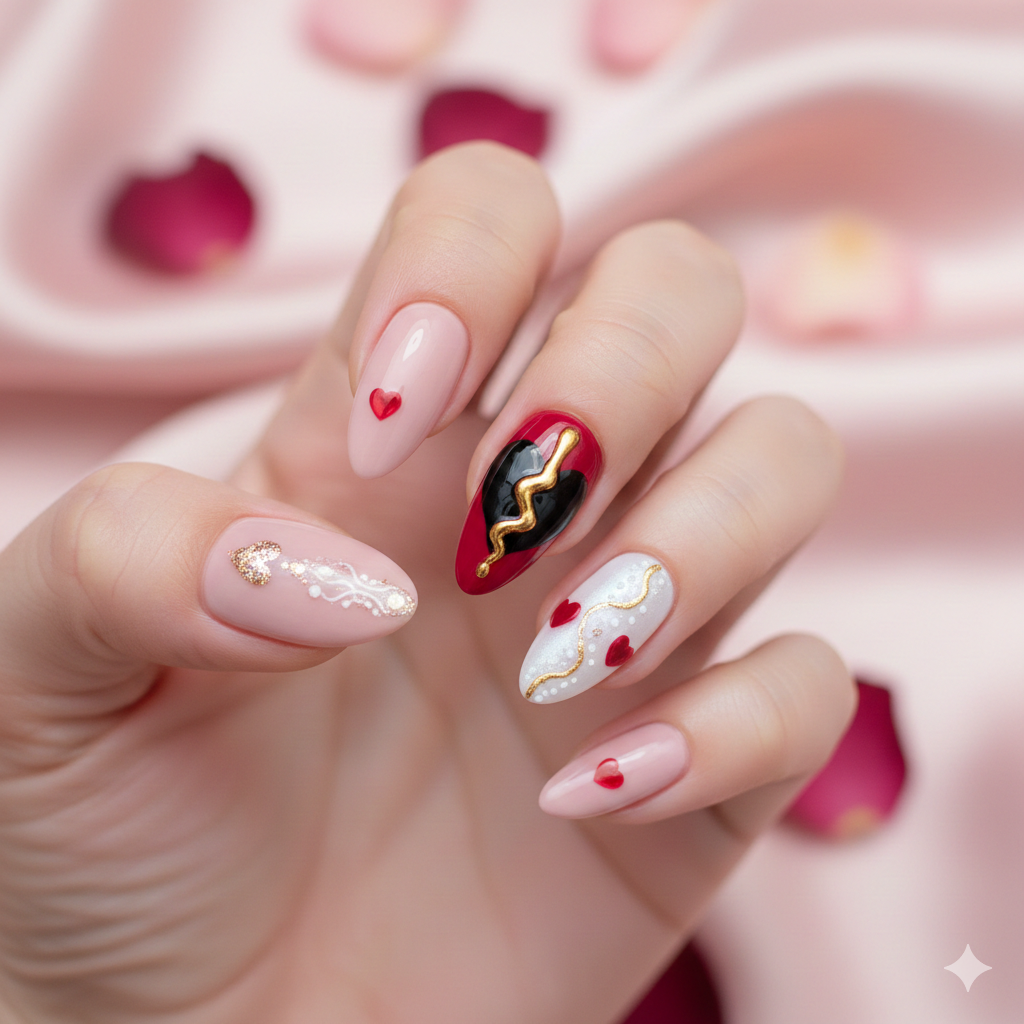 romantic Valentine nails