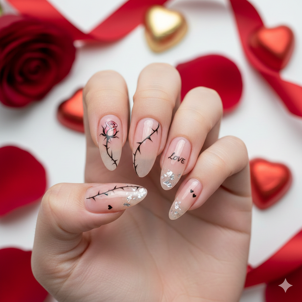 rose Valentine nails