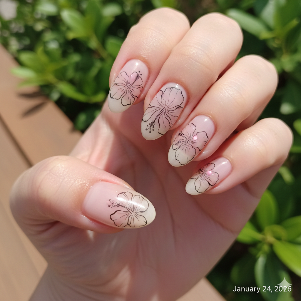 simple hibiscus nails