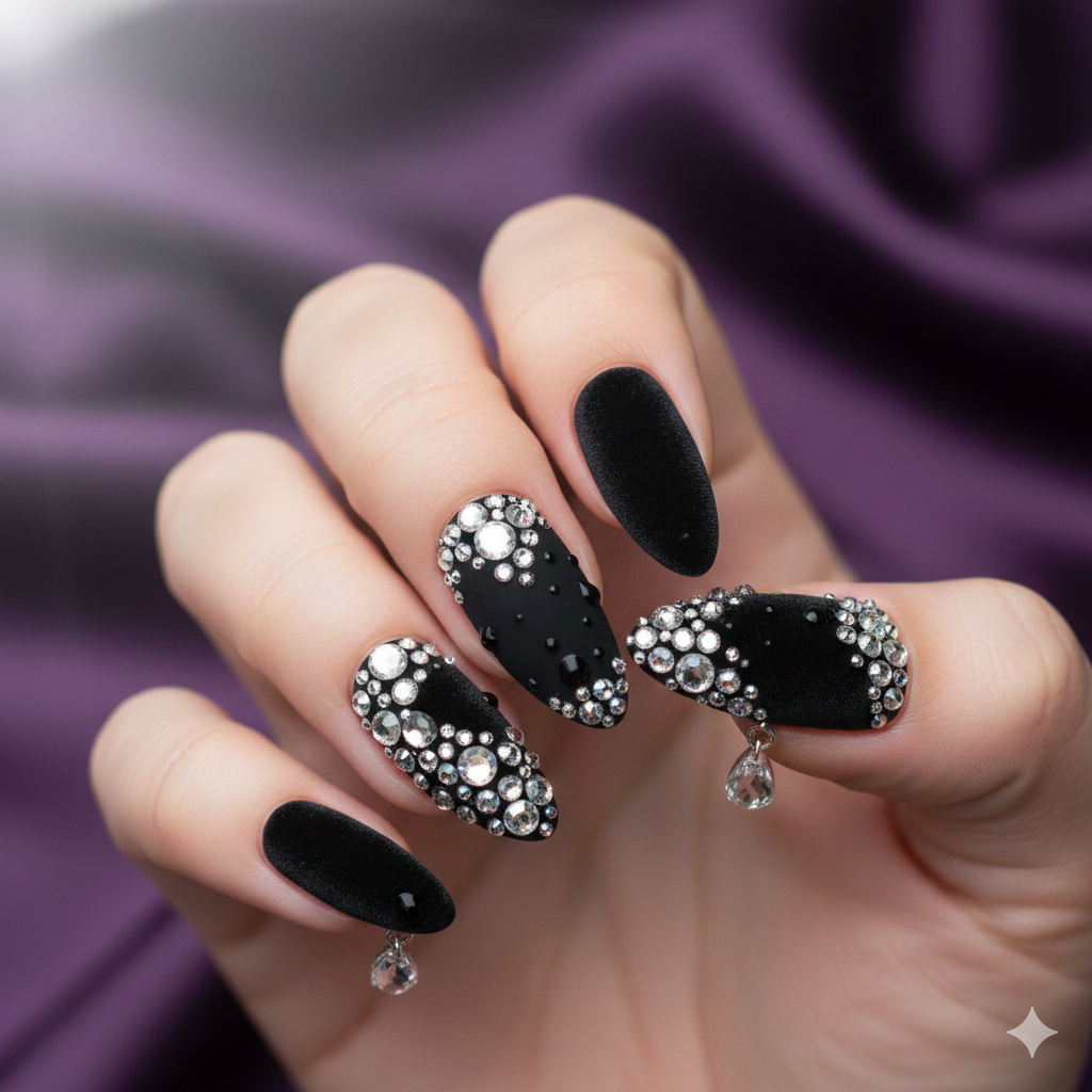 Black Velvet with Crystal Droplets