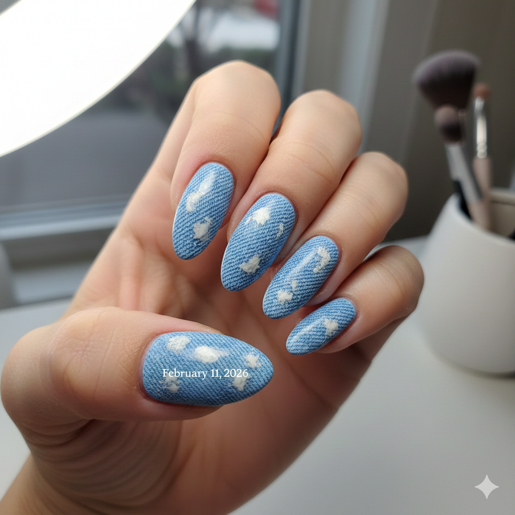 Bleached Denim Blue dip nails