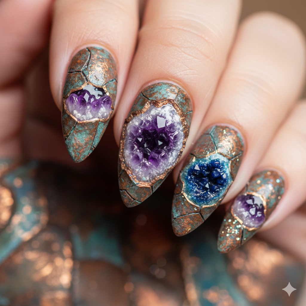 The Rust & Patina Geode Bubble Nails